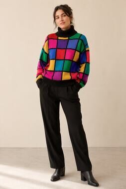 Vintage 80s Rafaella Angora Lambswool Sweater Women’s M Rainbow Geometric Grid